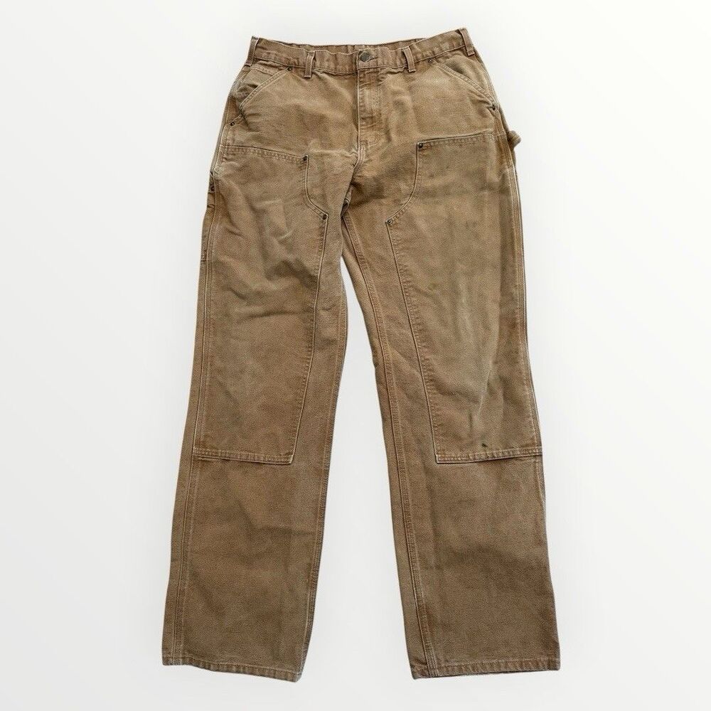 Carhartt VTG Brn 136 Double Knee Work Pants Faded Stains Measures 34x33